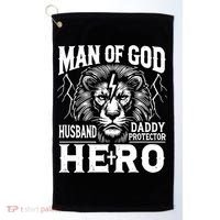Man Of God Husband Daddy Protector Hero Dad Father's Day Golf Towel thumb 0