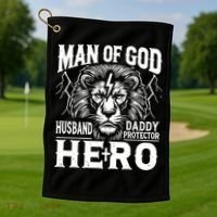 Man Of God Husband Daddy Protector Hero Dad Father's Day Golf Towel thumb 1