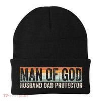 Man Of God Husband Dad Protector Christian Dad Father's Day Beanie thumb 0