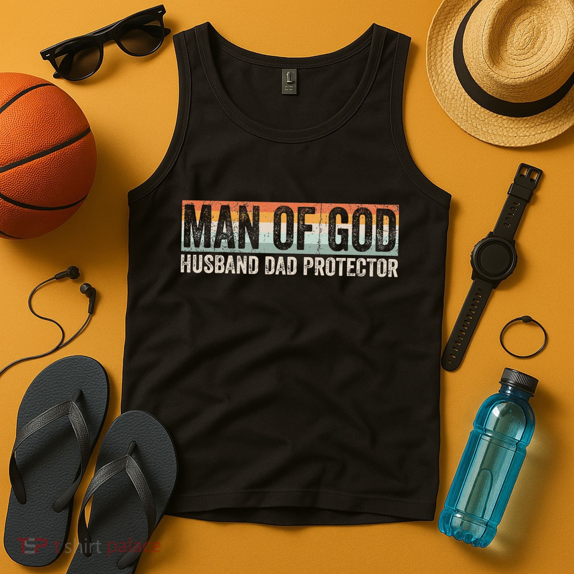 Man Of God Husband Dad Protector Christian Dad Father's Day Tank Top