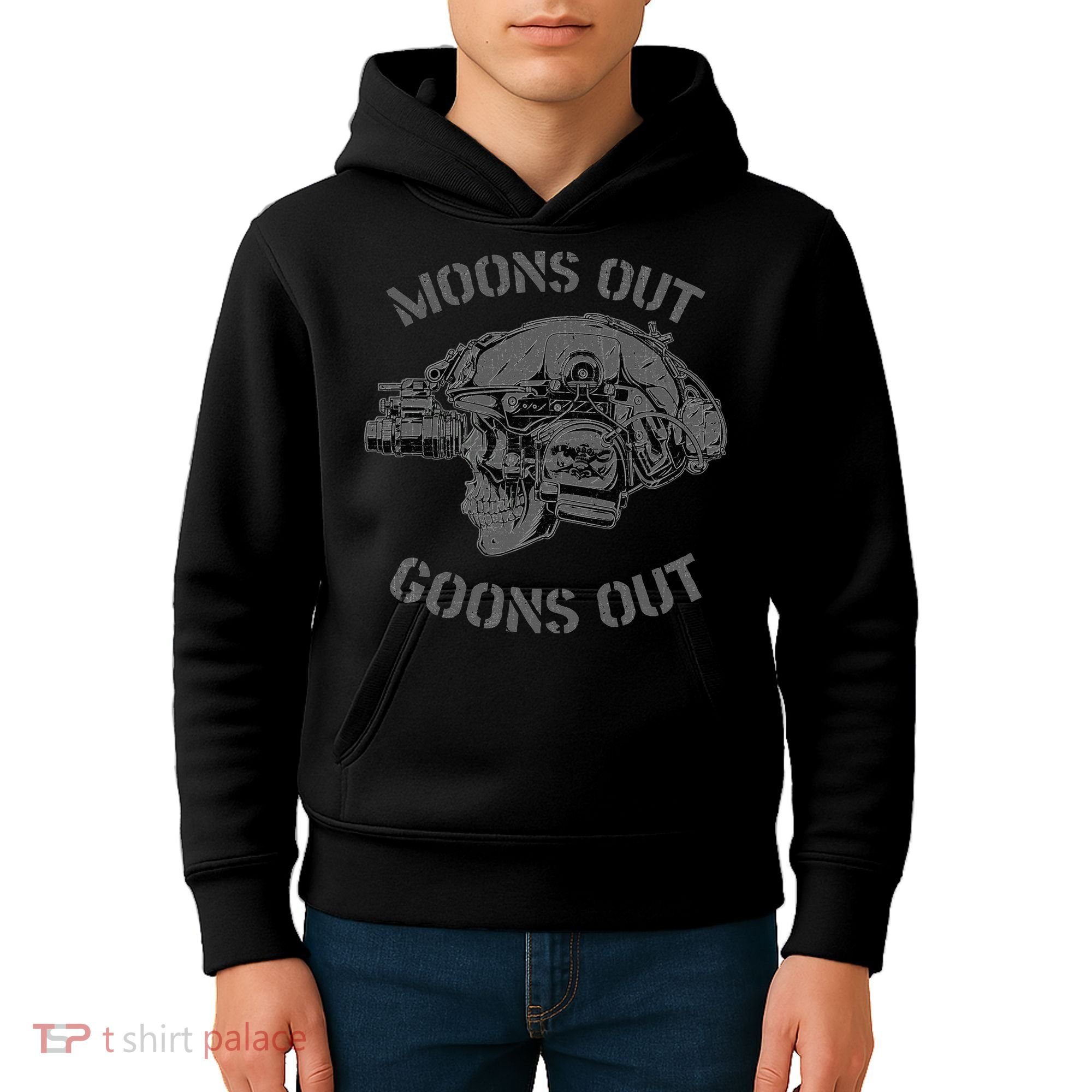 MoonS Out Goons Out Skull Helmet Nvgs Nsw Swcc Dbg Pin Kids Hoodie