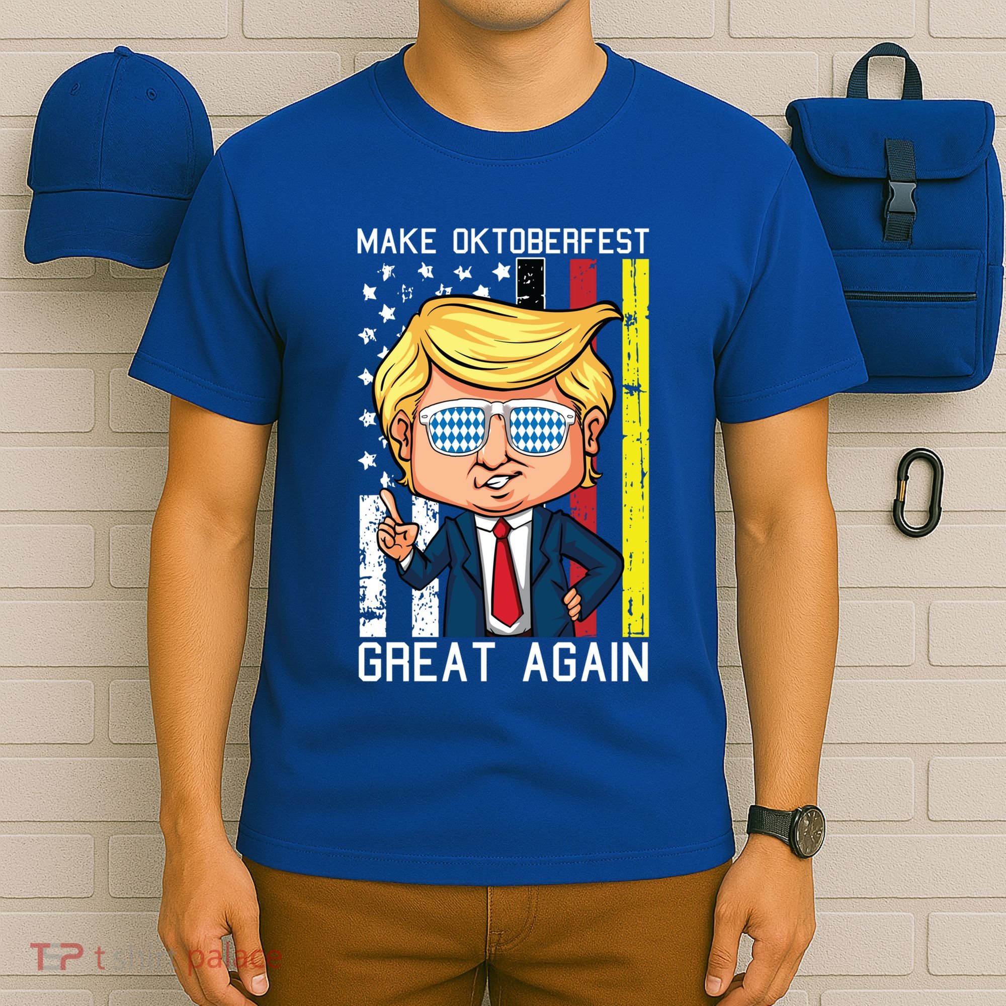 Make Oktoberfest Great Again Oktoberfest Trump American Flag Funny Gift T-Shirt
