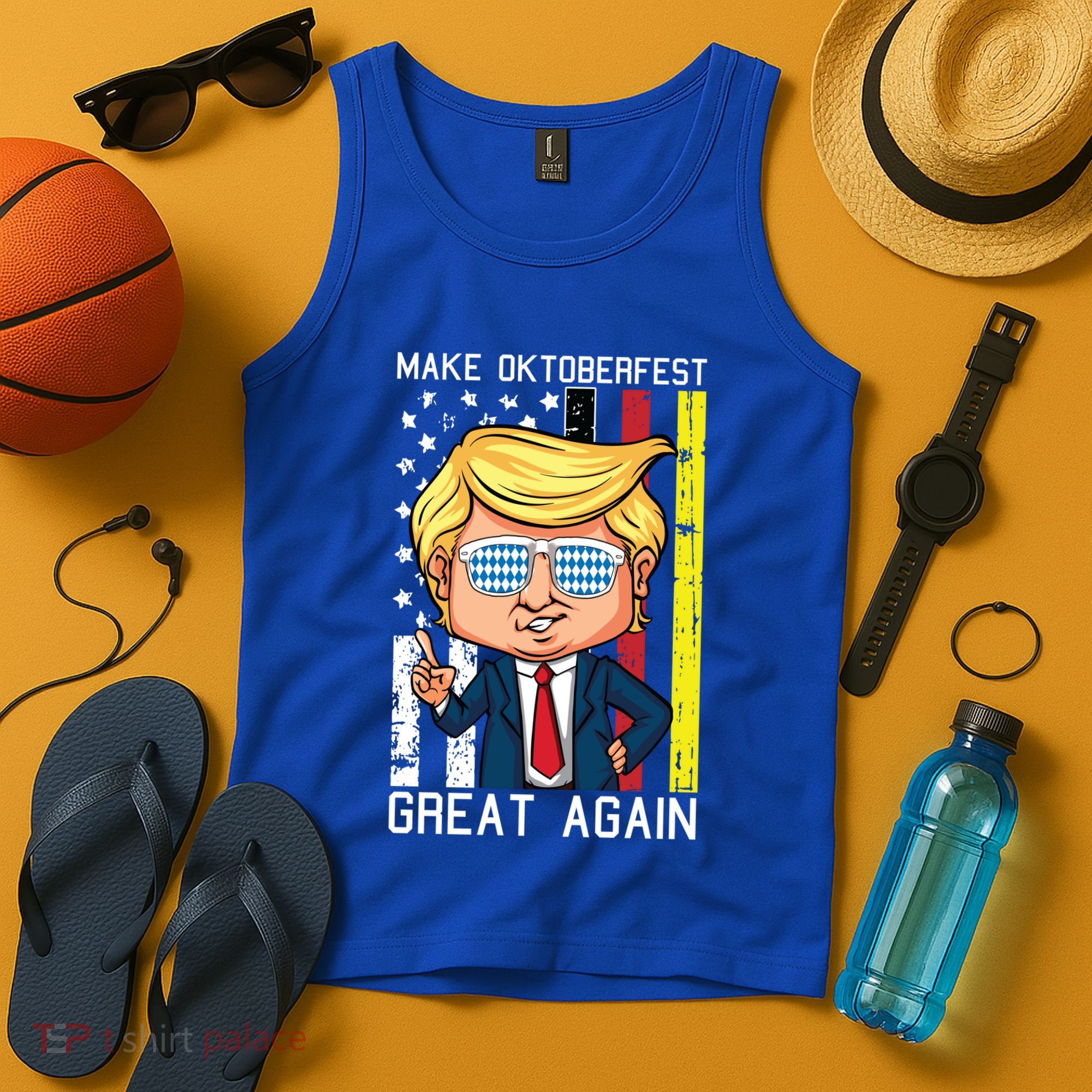 Make Oktoberfest Great Again Oktoberfest Trump American Flag Funny Gift Tank Top