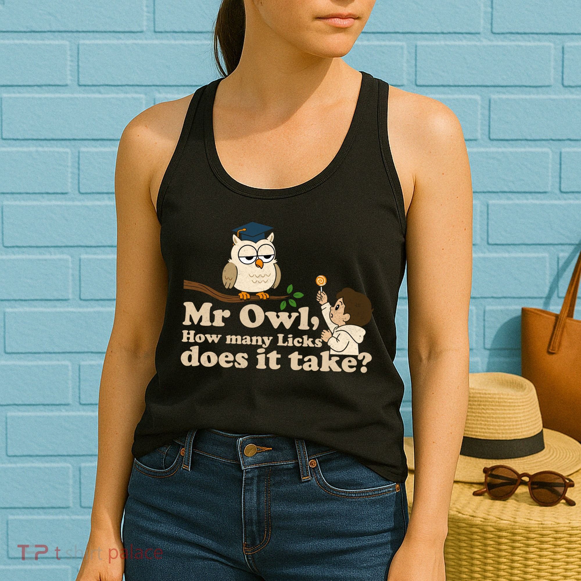 Mr Owl How Many Licks Does It Take Funny Women's Tank Top