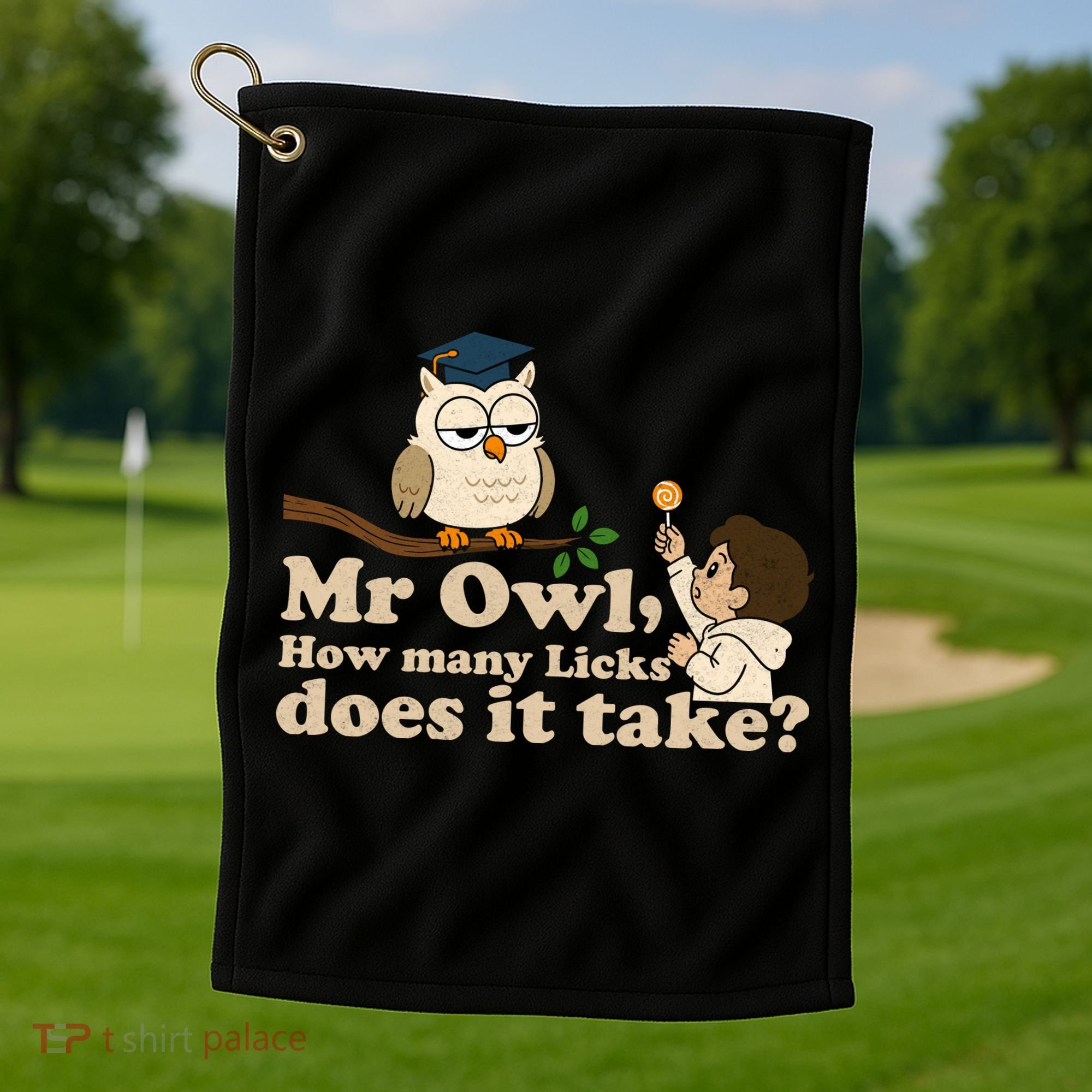 Mr Owl How Many Licks Does It Take Funny Golf Towel