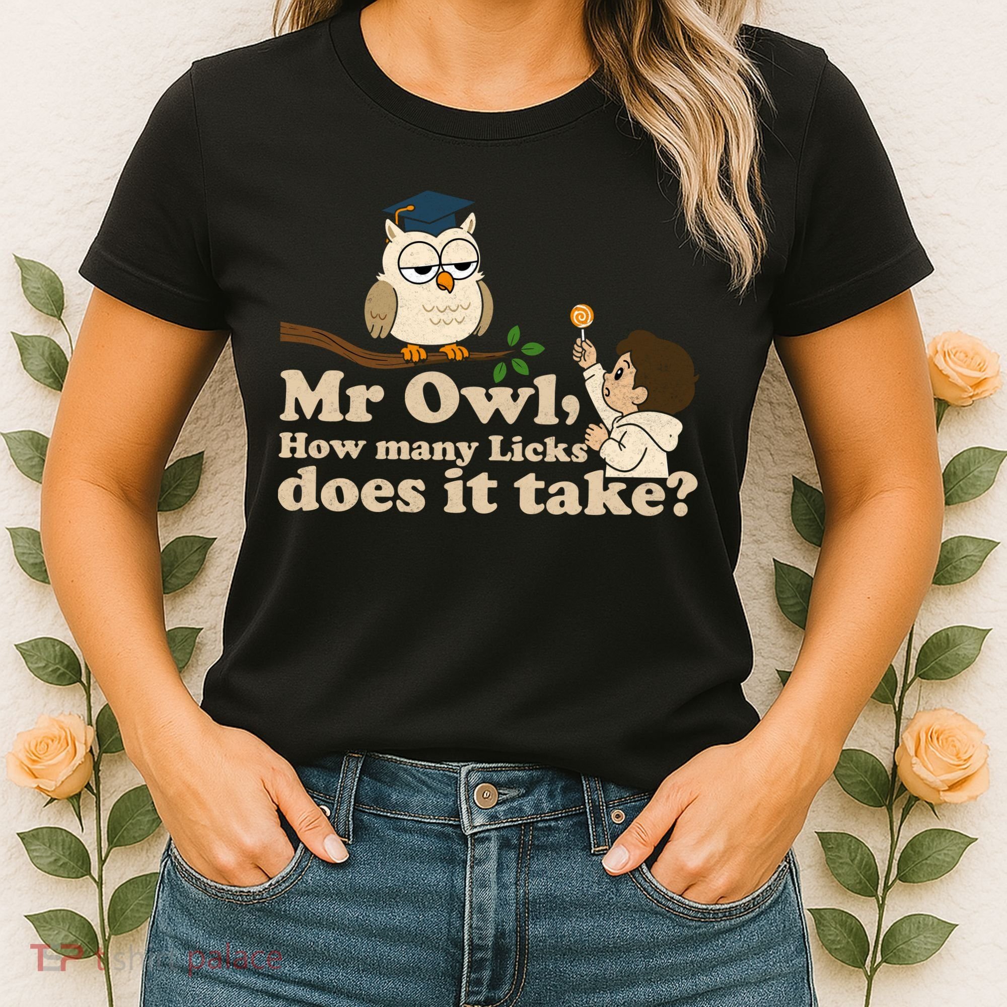 Mr Owl How Many Licks Does It Take Funny Women's T-Shirt