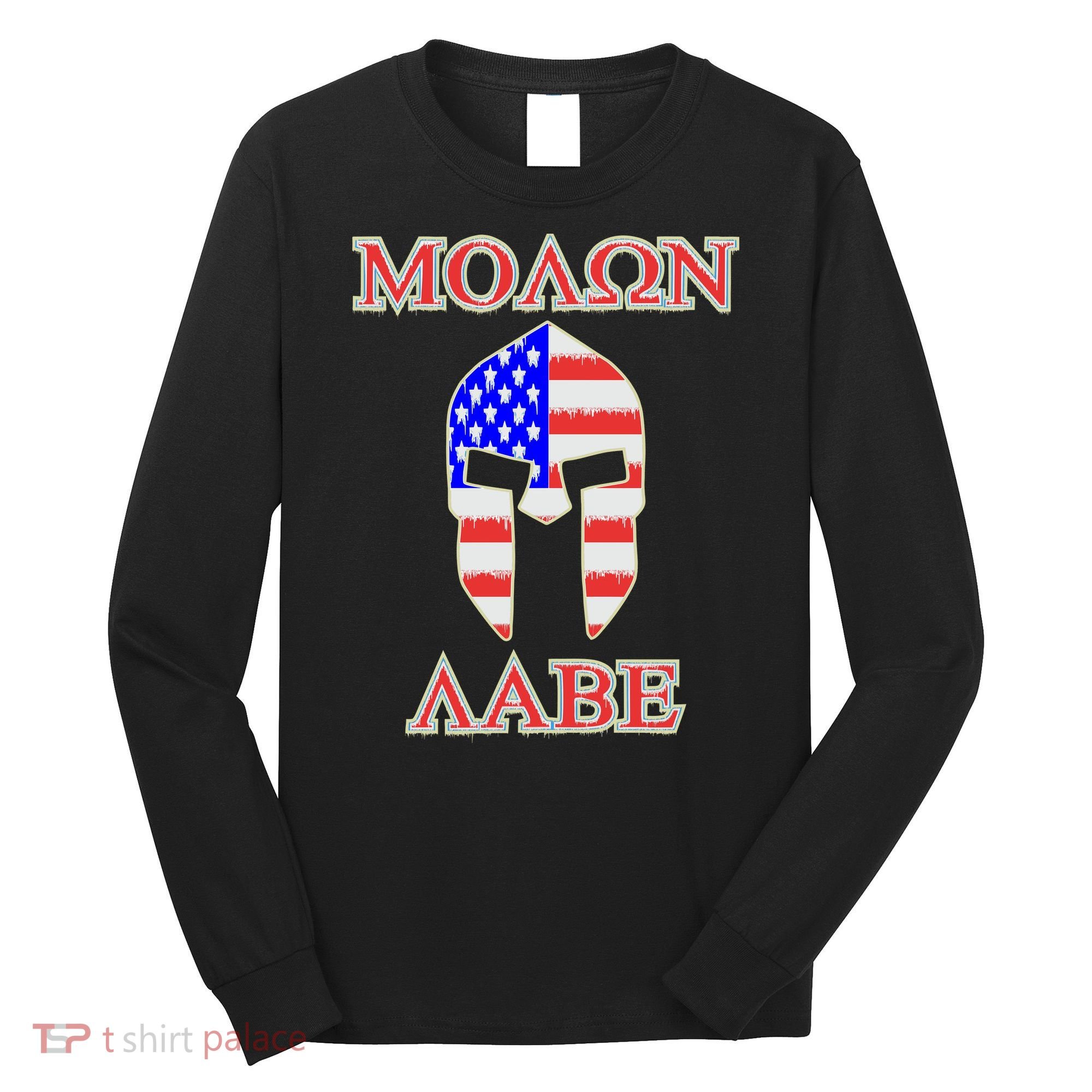Molon Labe American Flag Spartan Helmet Greek Come and Take Long Sleeve Shirt