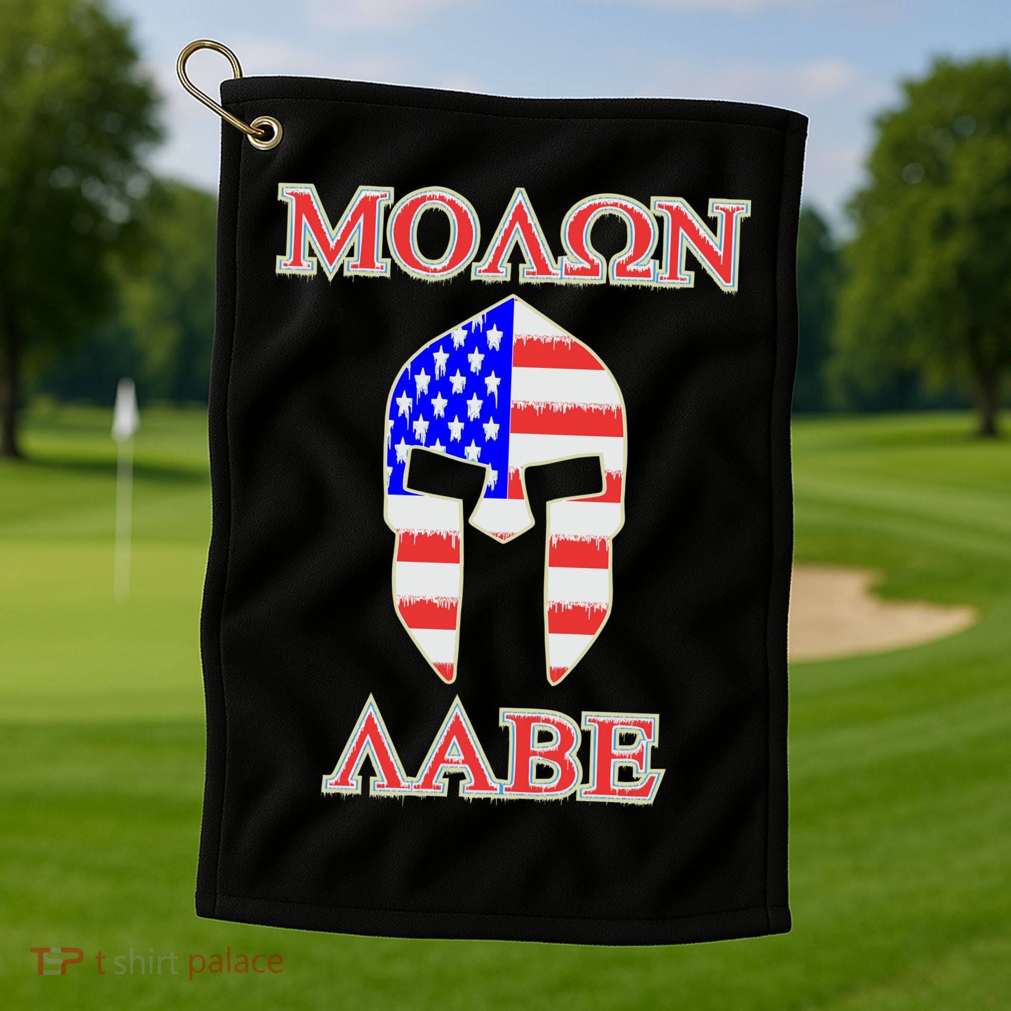Molon Labe American Flag Spartan Helmet Greek Come and Take Golf Towel