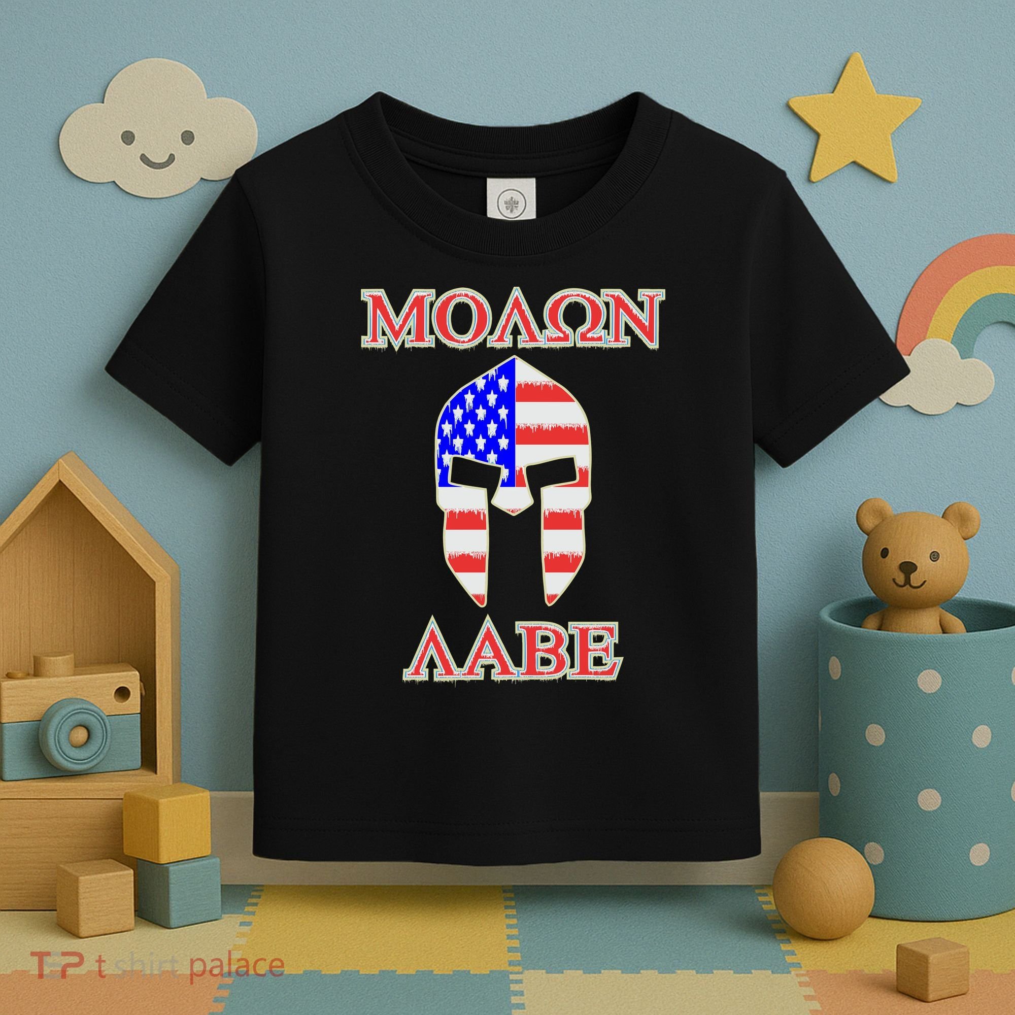 Molon Labe American Flag Spartan Helmet Greek Come and Take Toddler T-Shirt