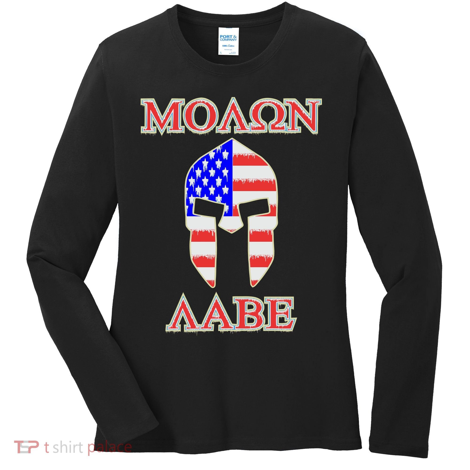 Molon Labe American Flag Spartan Helmet Greek Come and Take Women's Long Sleeve Shirt