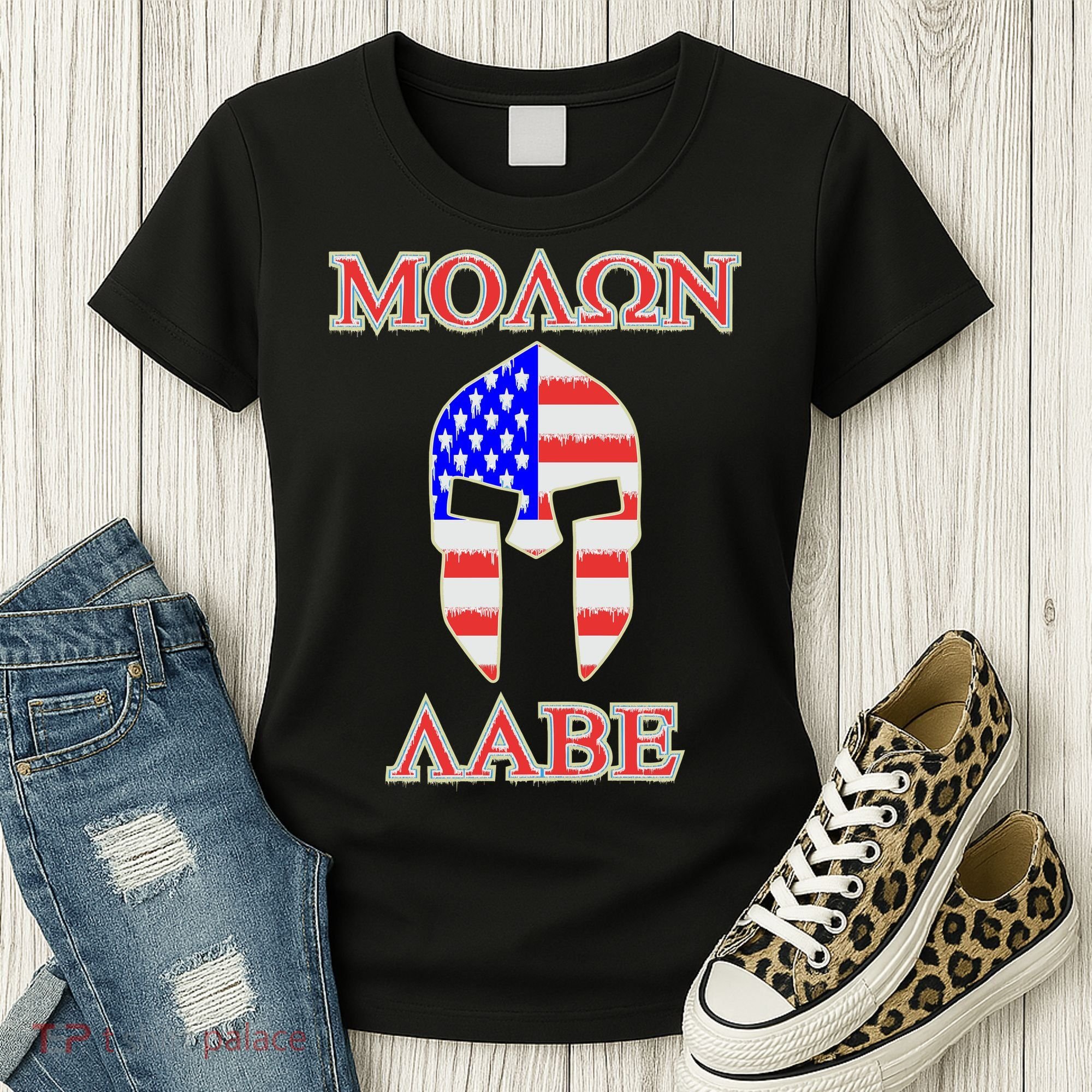 Molon Labe American Flag Spartan Helmet Greek Come and Take Women's T-Shirt
