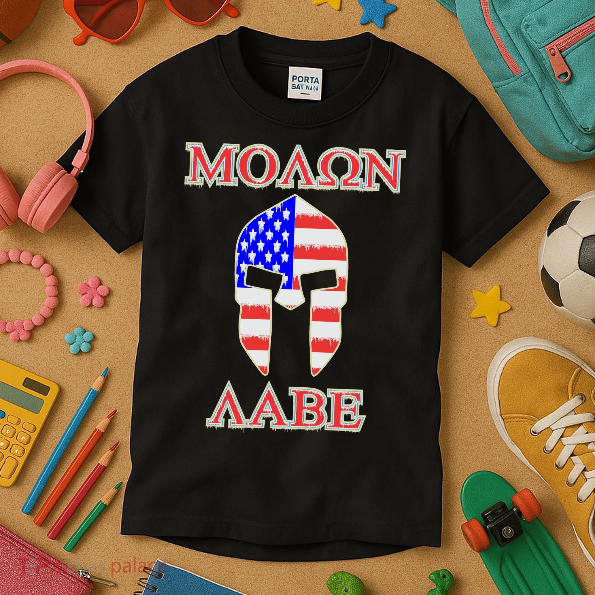 Molon Labe American Flag Spartan Helmet Greek Come and Take Kids T-Shirt