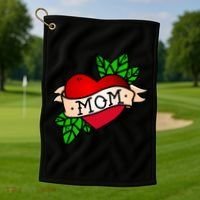 Mom Heart Tattoo Love Golf Towel thumb 1