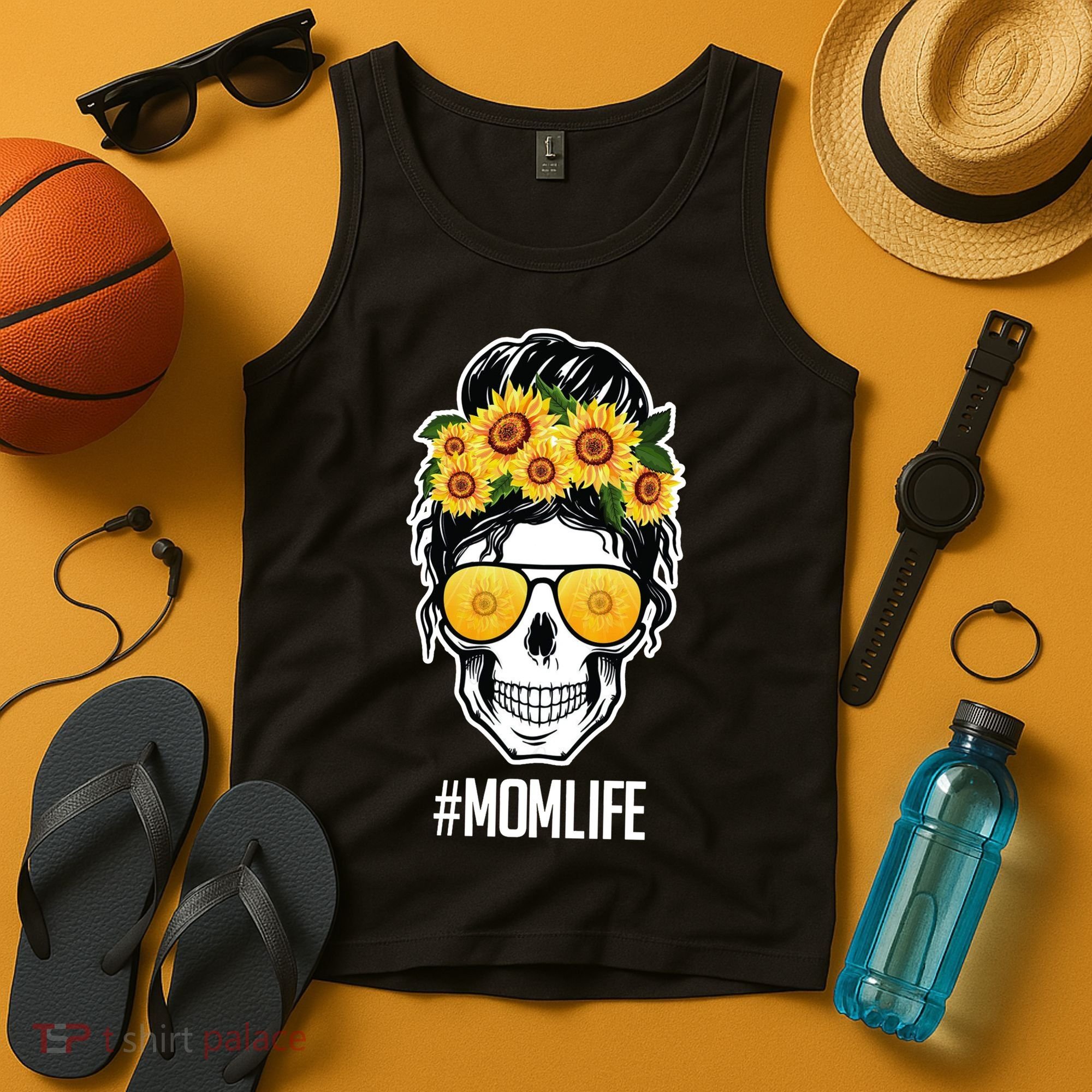 Mom Life Sunflower Skull Tank Top