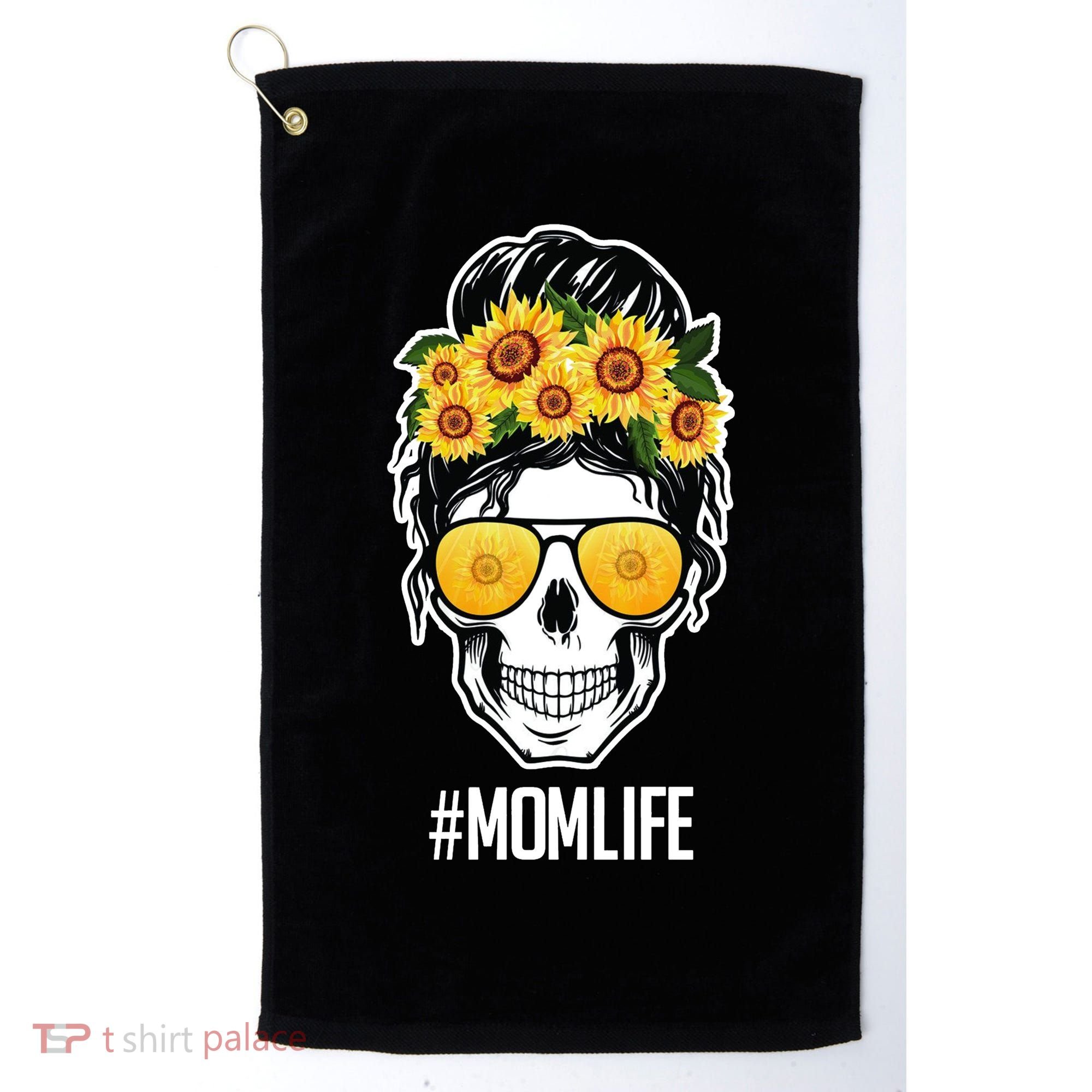 Mom Life Sunflower Skull Golf Towel