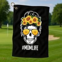 Mom Life Sunflower Skull Golf Towel thumb 1
