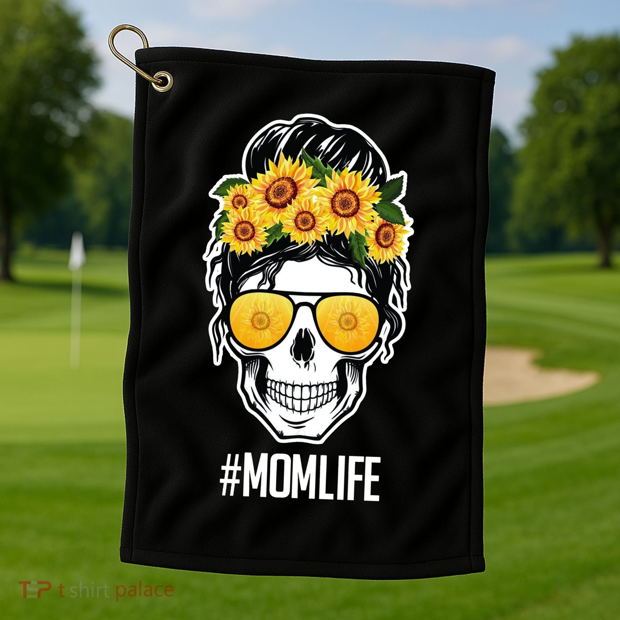 Mom Life Sunflower Skull Golf Towel