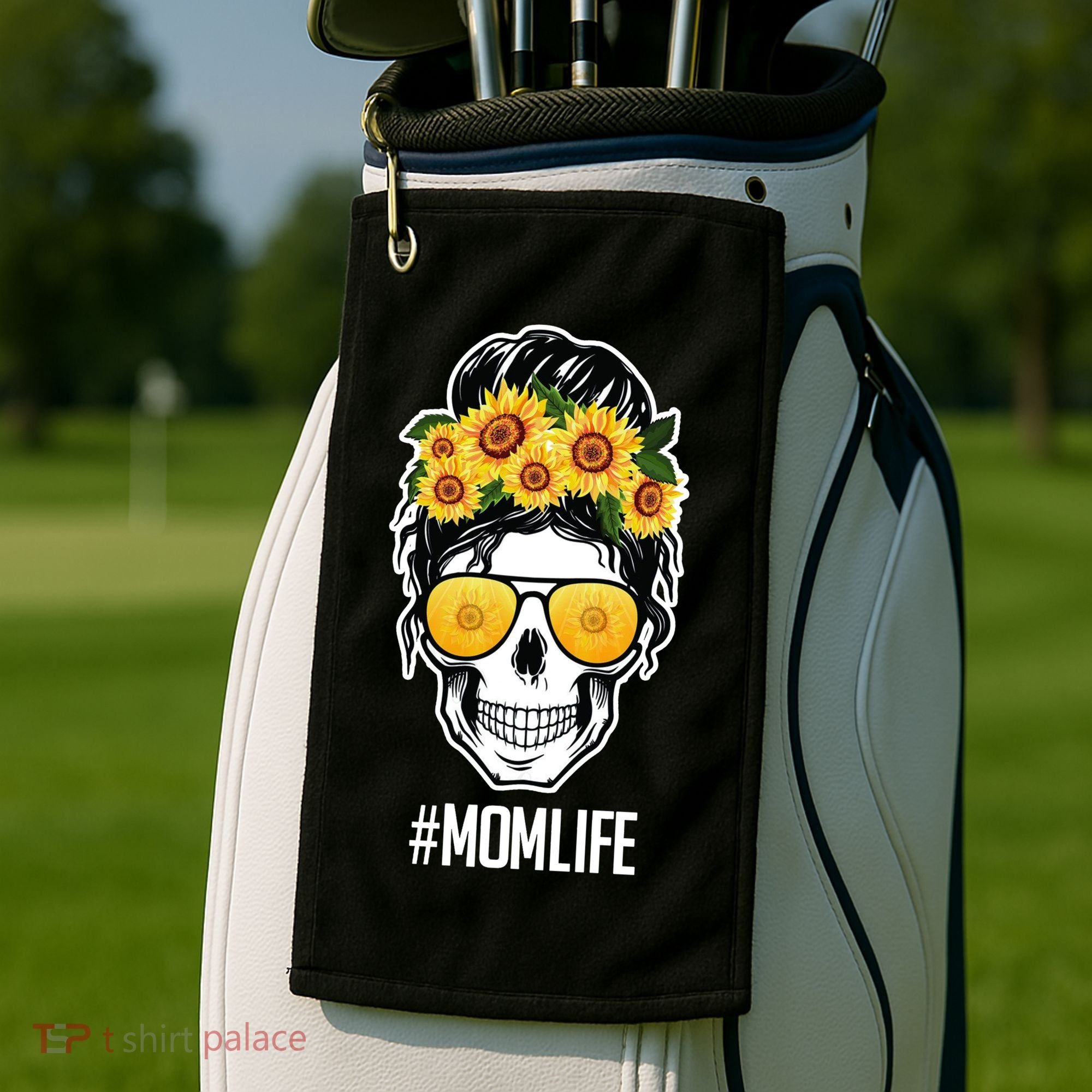 Mom Life Sunflower Skull Golf Towel