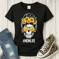 Mom Life Sunflower Skull Women's T-Shirt thumb 3