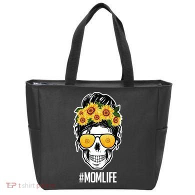 Mom Life Sunflower Skull Tote Bag