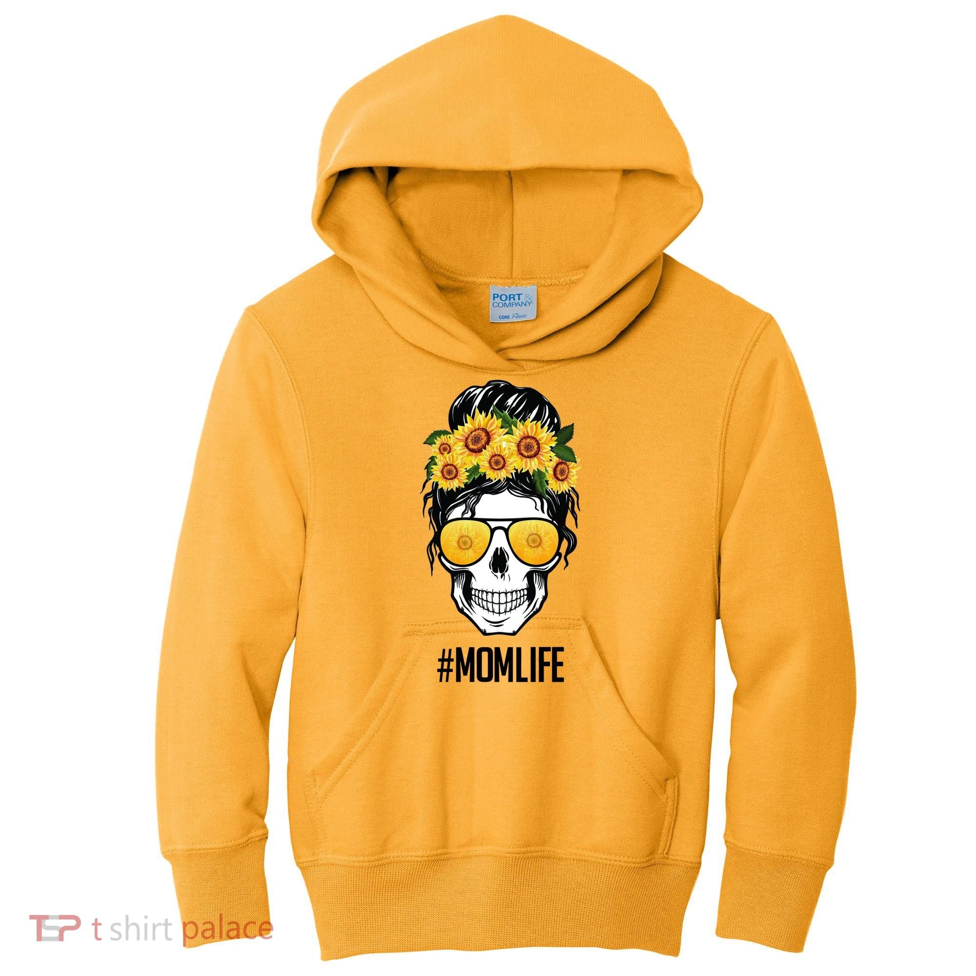 Mom Life Sunflower Skull Kids Hoodie