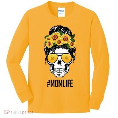 Mom Life Sunflower Skull Kids Long Sleeve Shirt