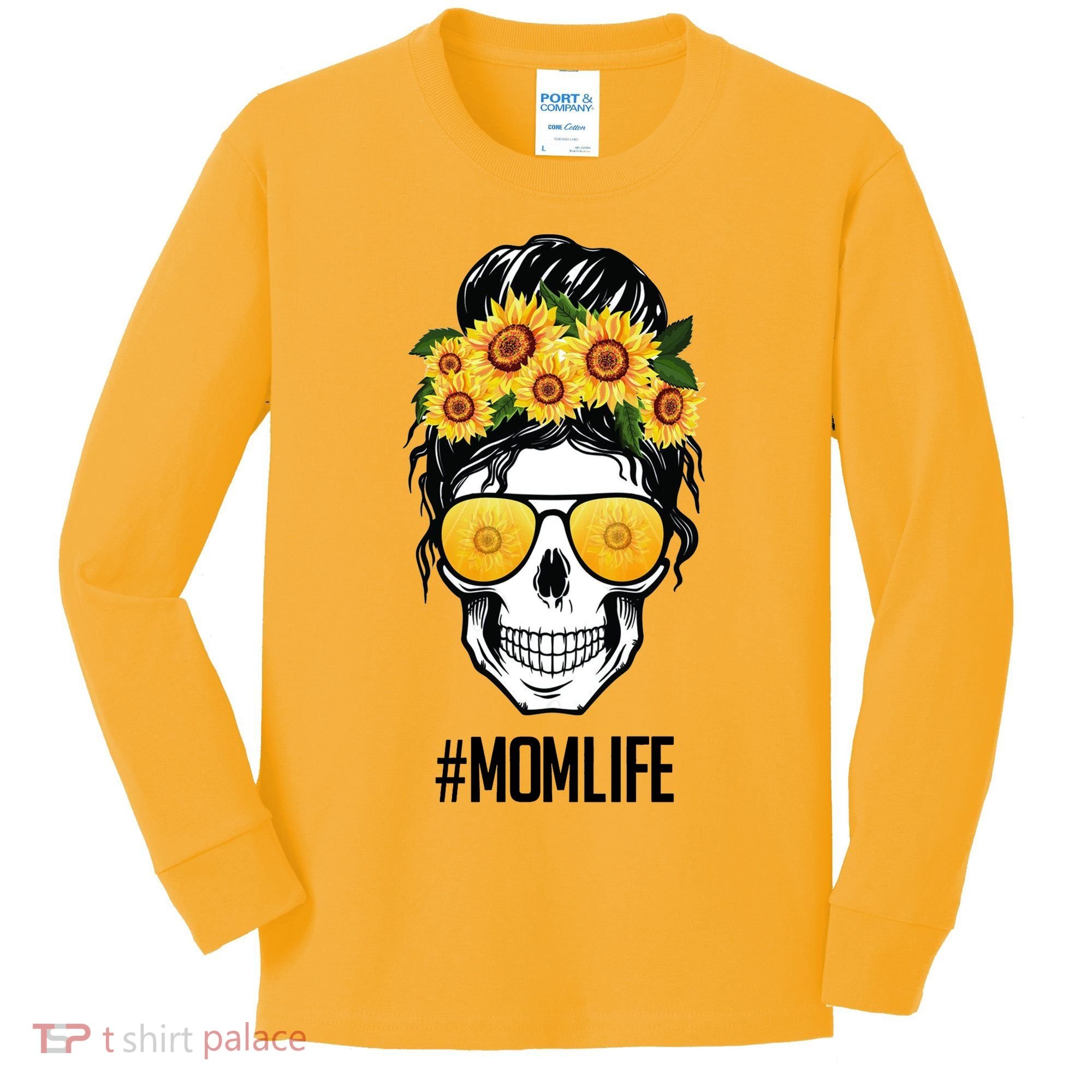 Mom Life Sunflower Skull Kids Long Sleeve Shirt