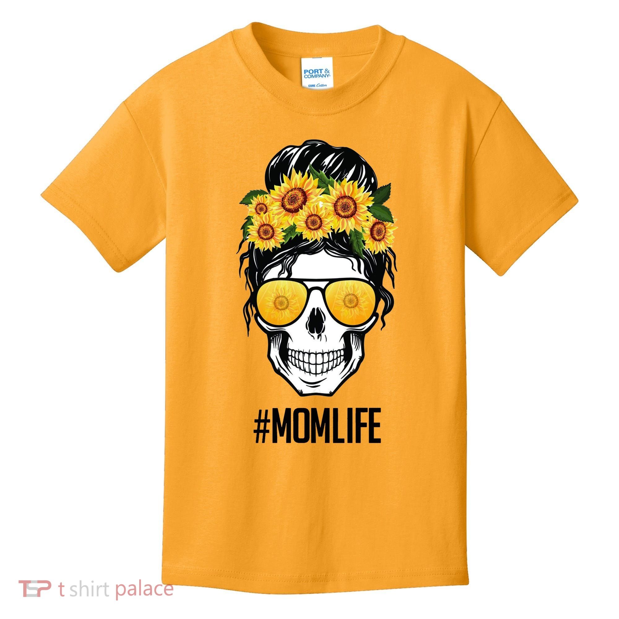 Mom Life Sunflower Skull Kids T-Shirt