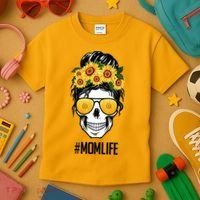 Mom Life Sunflower Skull Kids T-Shirt thumb 3