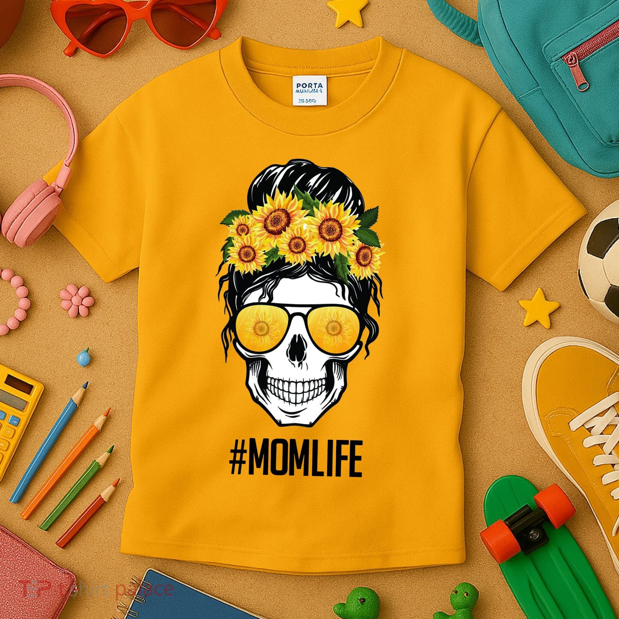 Mom Life Sunflower Skull Kids T-Shirt