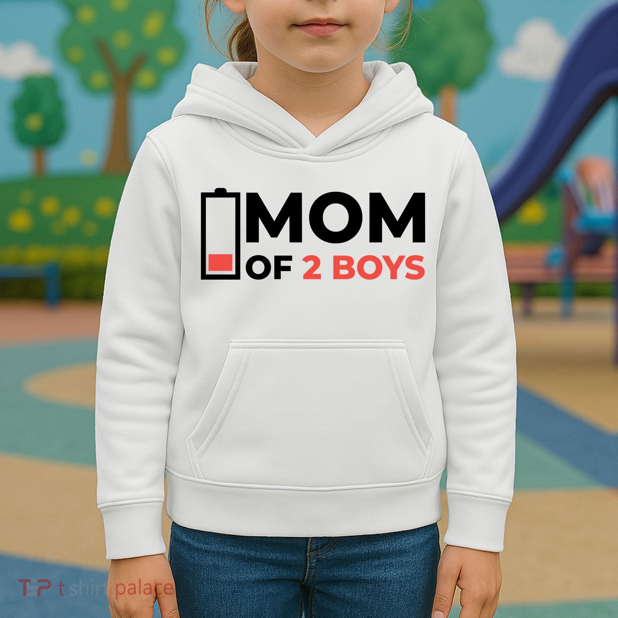 Mom Of 2 Boys Low Battery Kids Hoodie