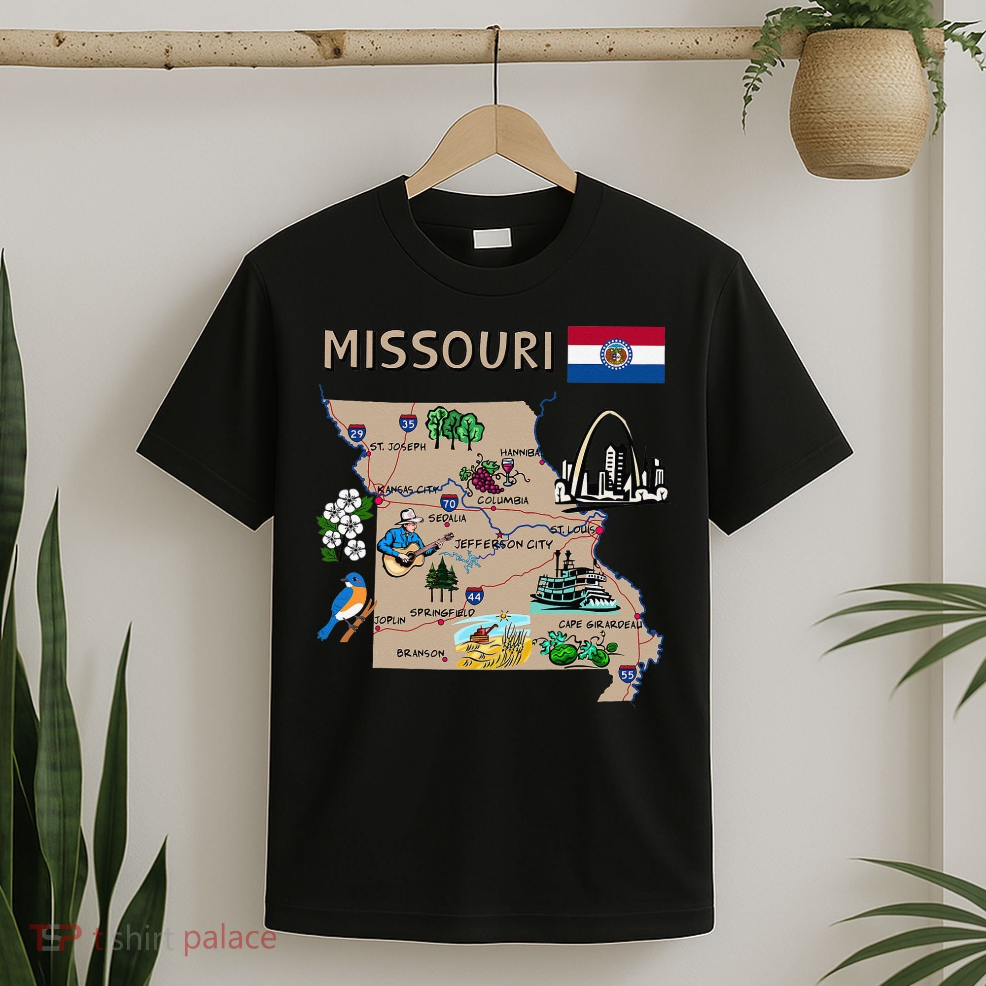 Map of Missouri Landmarks major cities roads flag T-Shirt