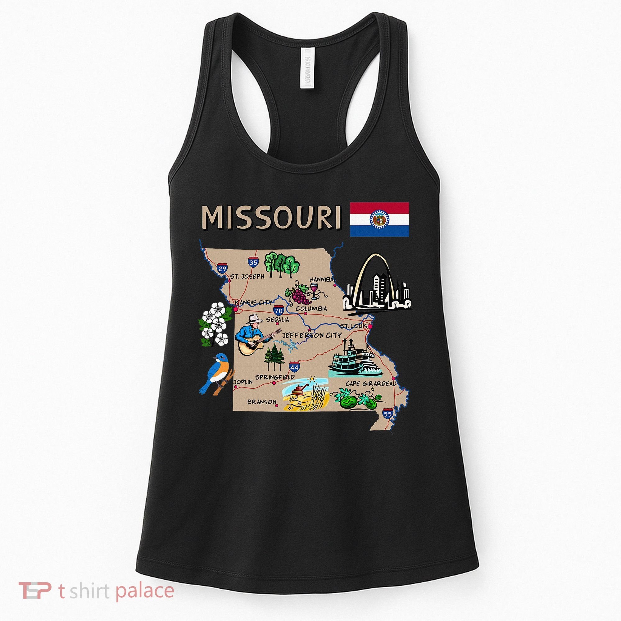 Map of Missouri Landmarks major cities roads flag Women's Tank Top