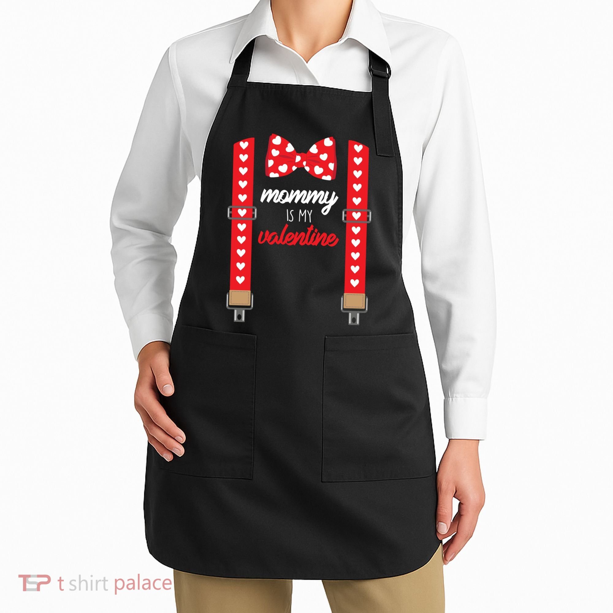 Mommy Is My Valentine Cute Bow Tie Suspenders Apron