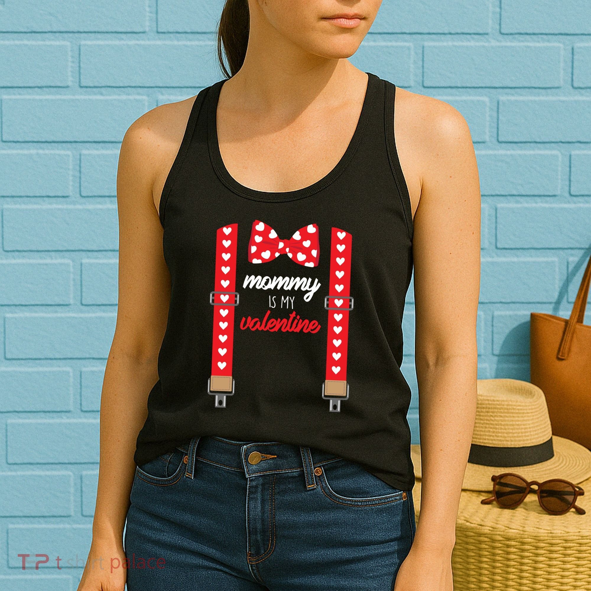 Mommy Is My Valentine Cute Bow Tie Suspenders Women's Tank Top