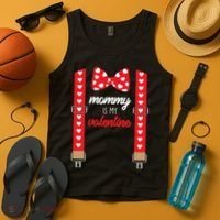 Mommy Is My Valentine Cute Bow Tie Suspenders Tank Top thumb 4