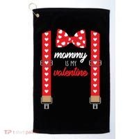 Mommy Is My Valentine Cute Bow Tie Suspenders Golf Towel thumb 0