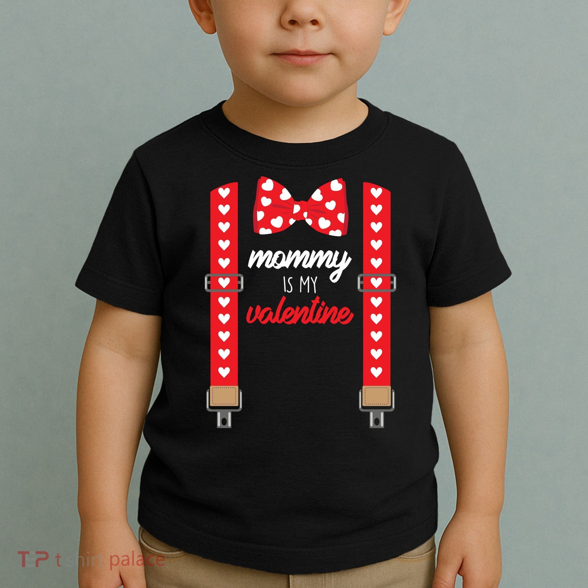 Mommy Is My Valentine Cute Bow Tie Suspenders Toddler T-Shirt