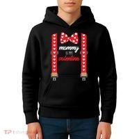 Mommy Is My Valentine Cute Bow Tie Suspenders Kids Hoodie thumb 4