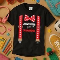 Mommy Is My Valentine Cute Bow Tie Suspenders Kids T-Shirt thumb 3