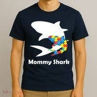 Mommy Shark Autism Awareness  T-Shirt thumb 3