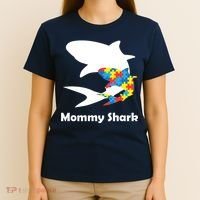 Mommy Shark Autism Awareness  T-Shirt thumb 4