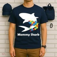 Mommy Shark Autism Awareness  T-Shirt thumb 6