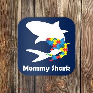 Mommy Shark Autism Awareness  Coaster