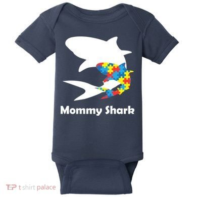 Mommy Shark Autism Awareness  Baby Bodysuit