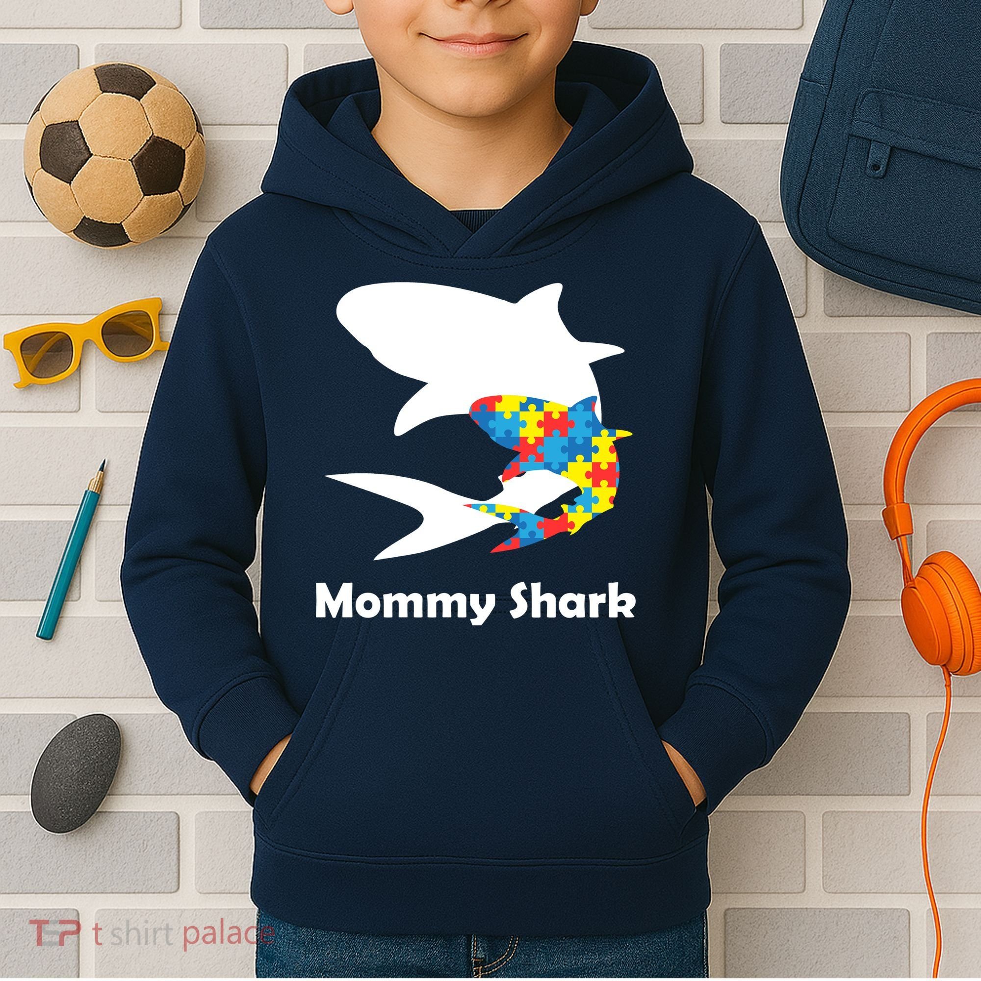 Mommy Shark Autism Awareness  Kids Hoodie