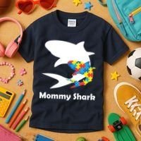 Mommy Shark Autism Awareness  Kids T-Shirt thumb 3