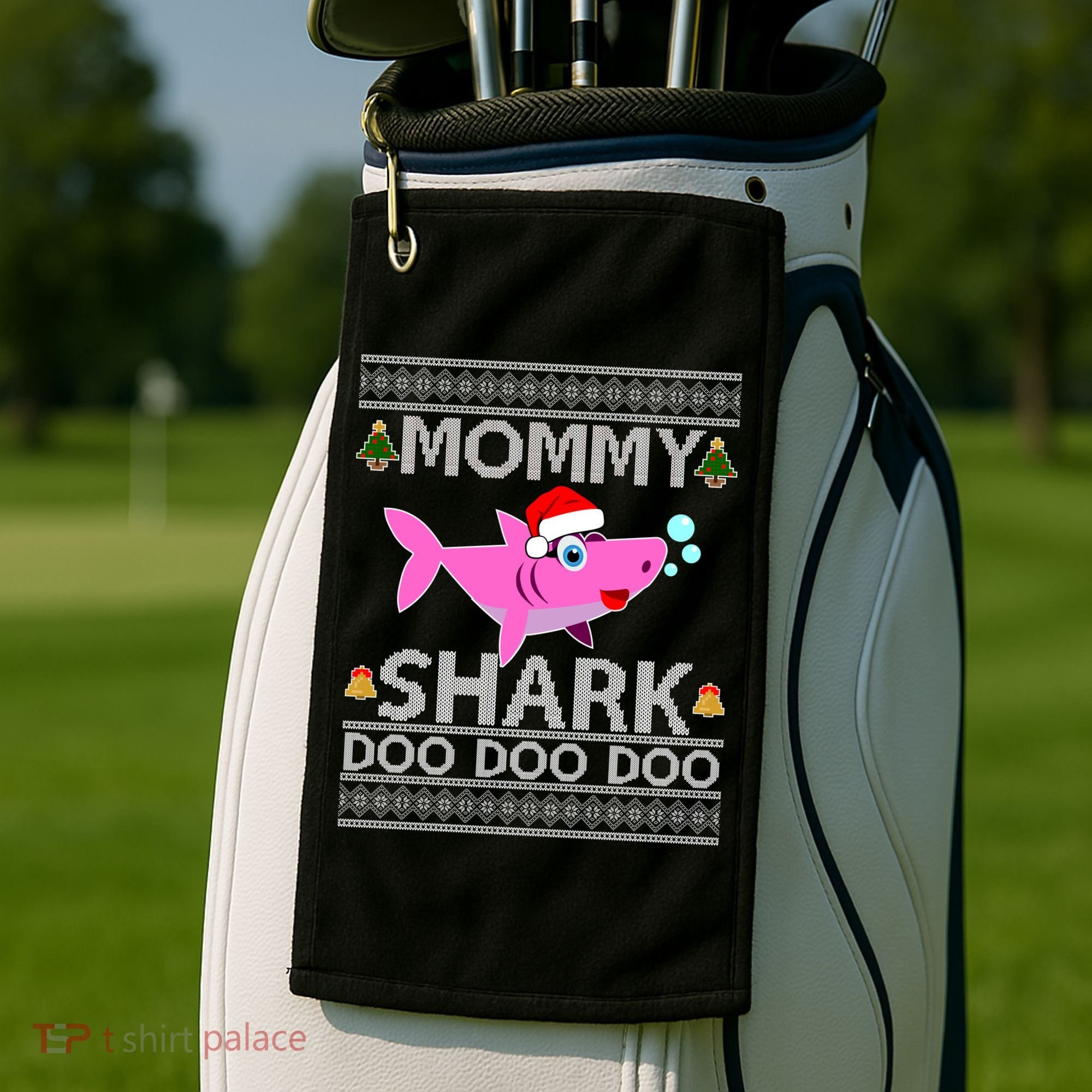 Mommy Shark Doo Doo Cute Ugly Christmas Golf Towel