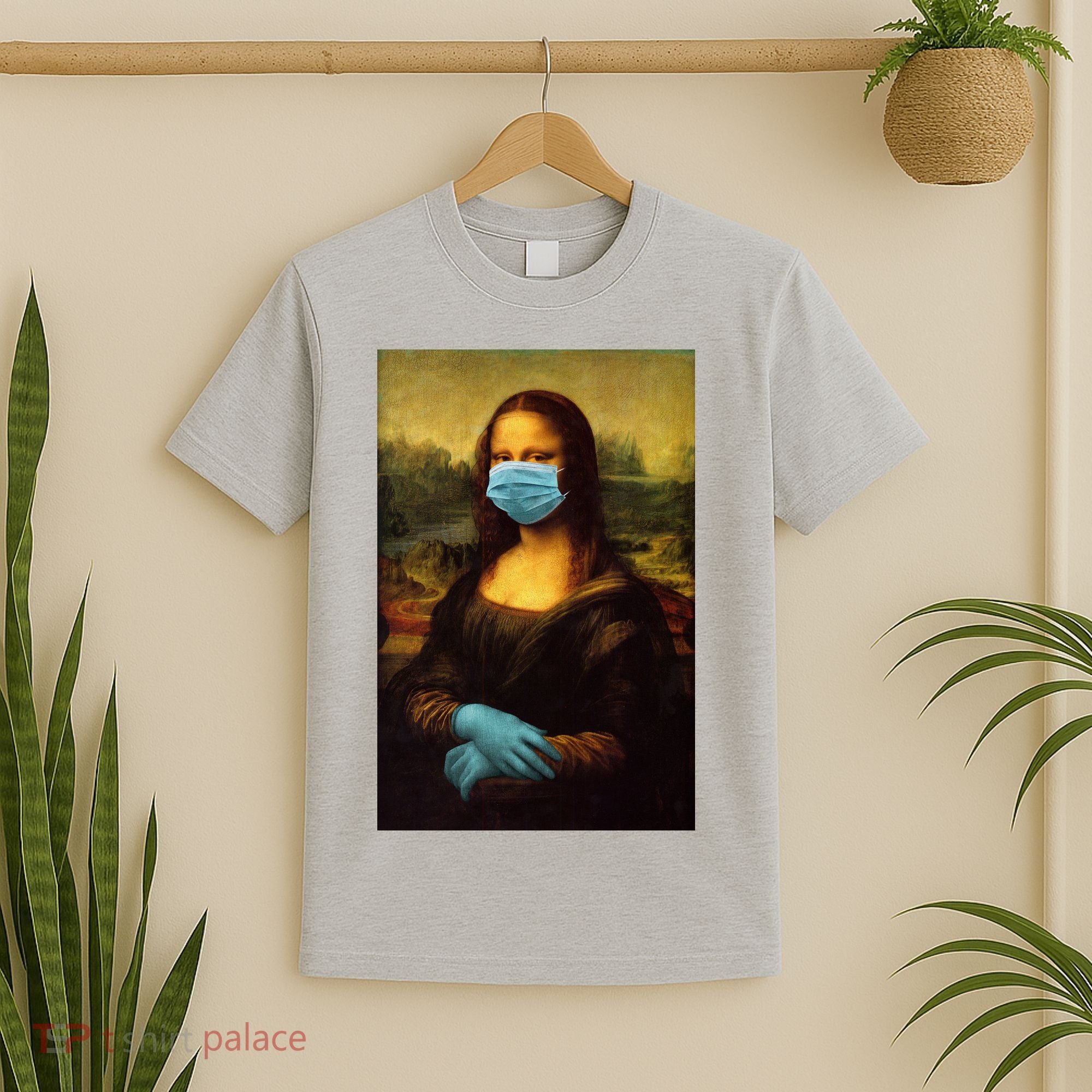 Mona Lisa Face Mas And Gloves Pandemic T-Shirt