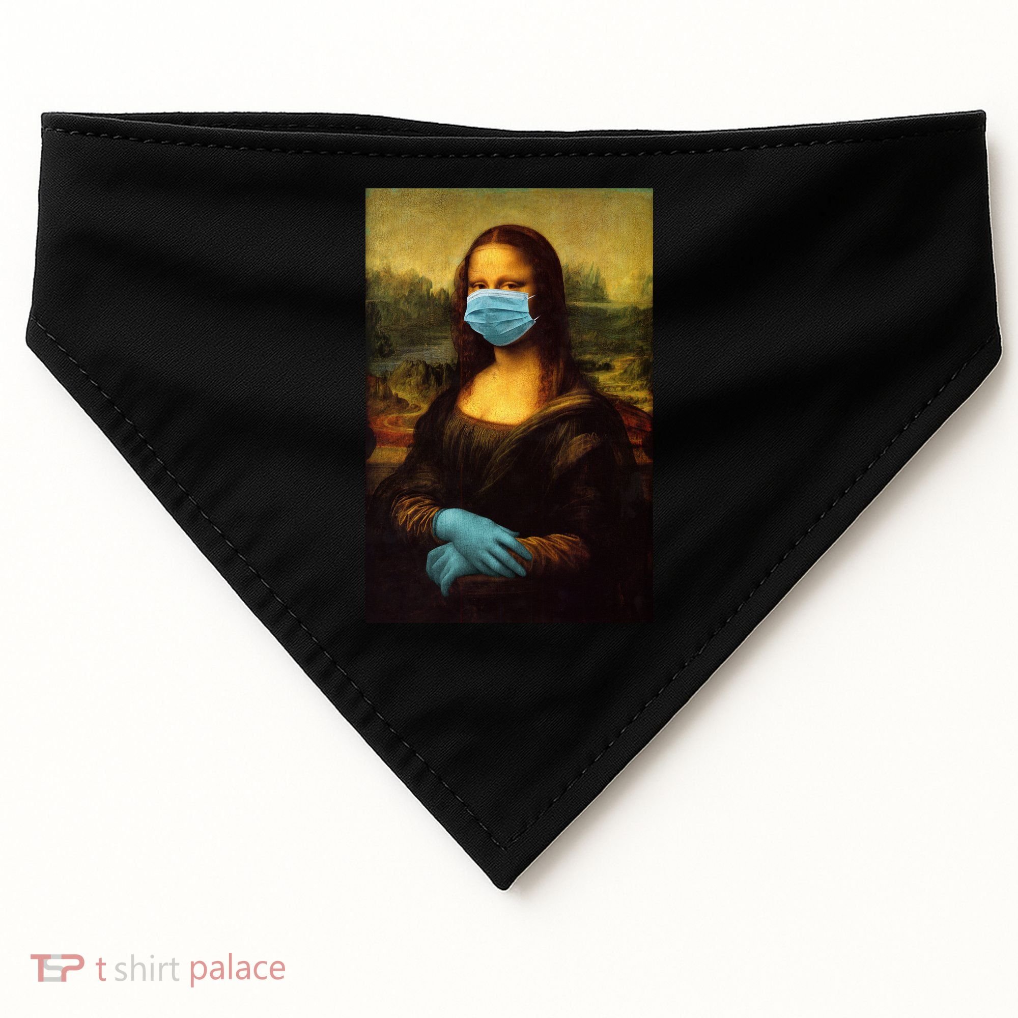 Mona Lisa Face Mas And Gloves Pandemic USA-Made Doggie Bandana